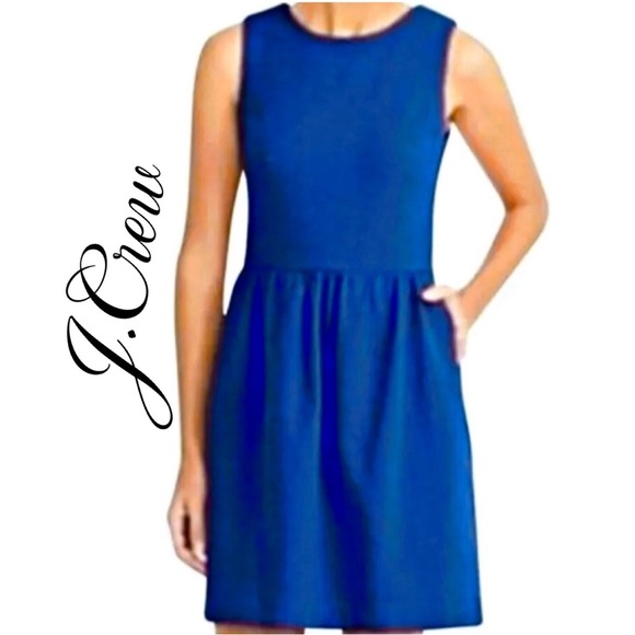 J. Crew Daybreak Dark Ocean Fit & Flare Sleeveless Dress with Pockets Size XS - Picture 1 of 7